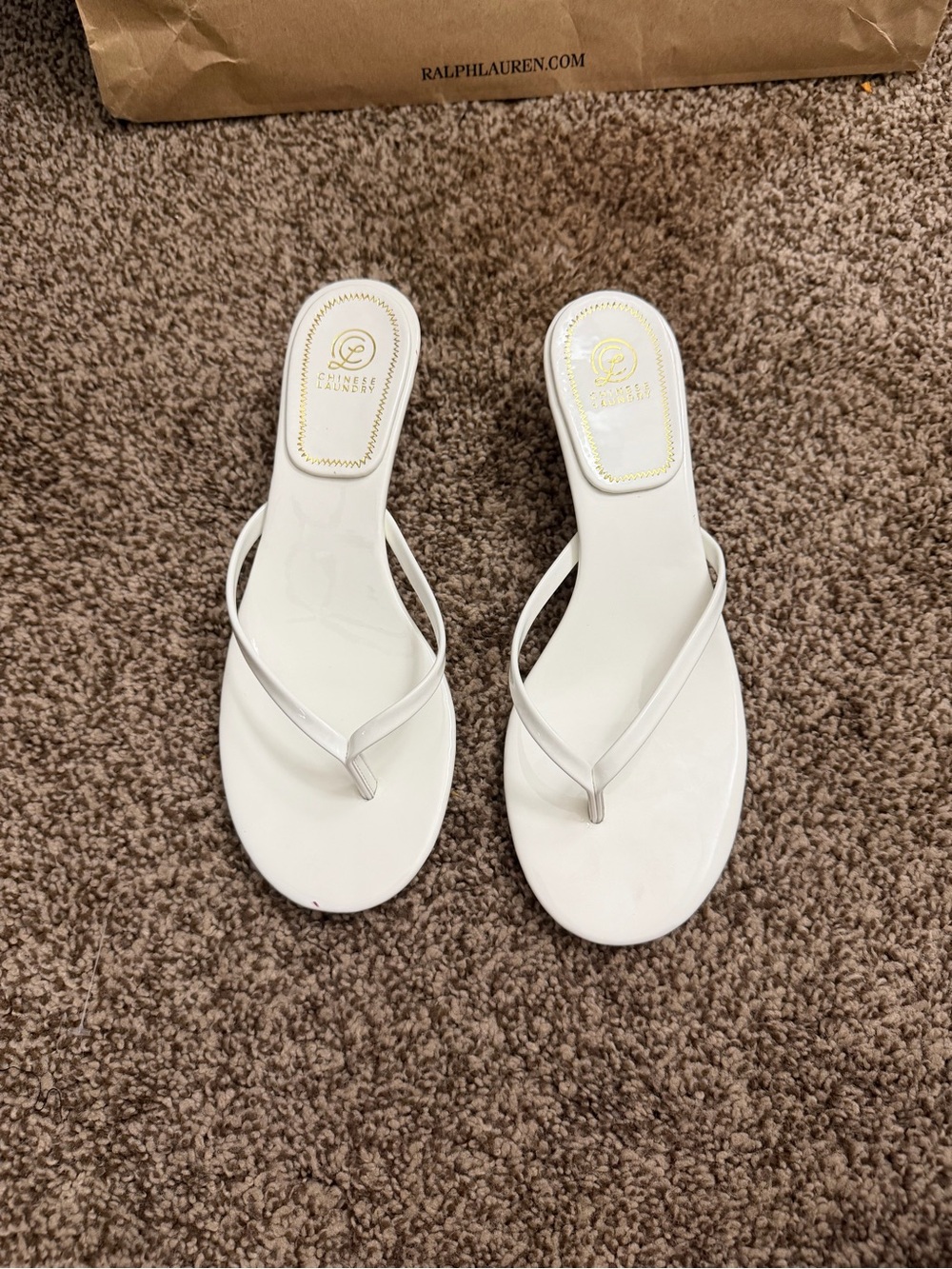 Chinese Laundry White Minimalist Leather Thong Sandals
